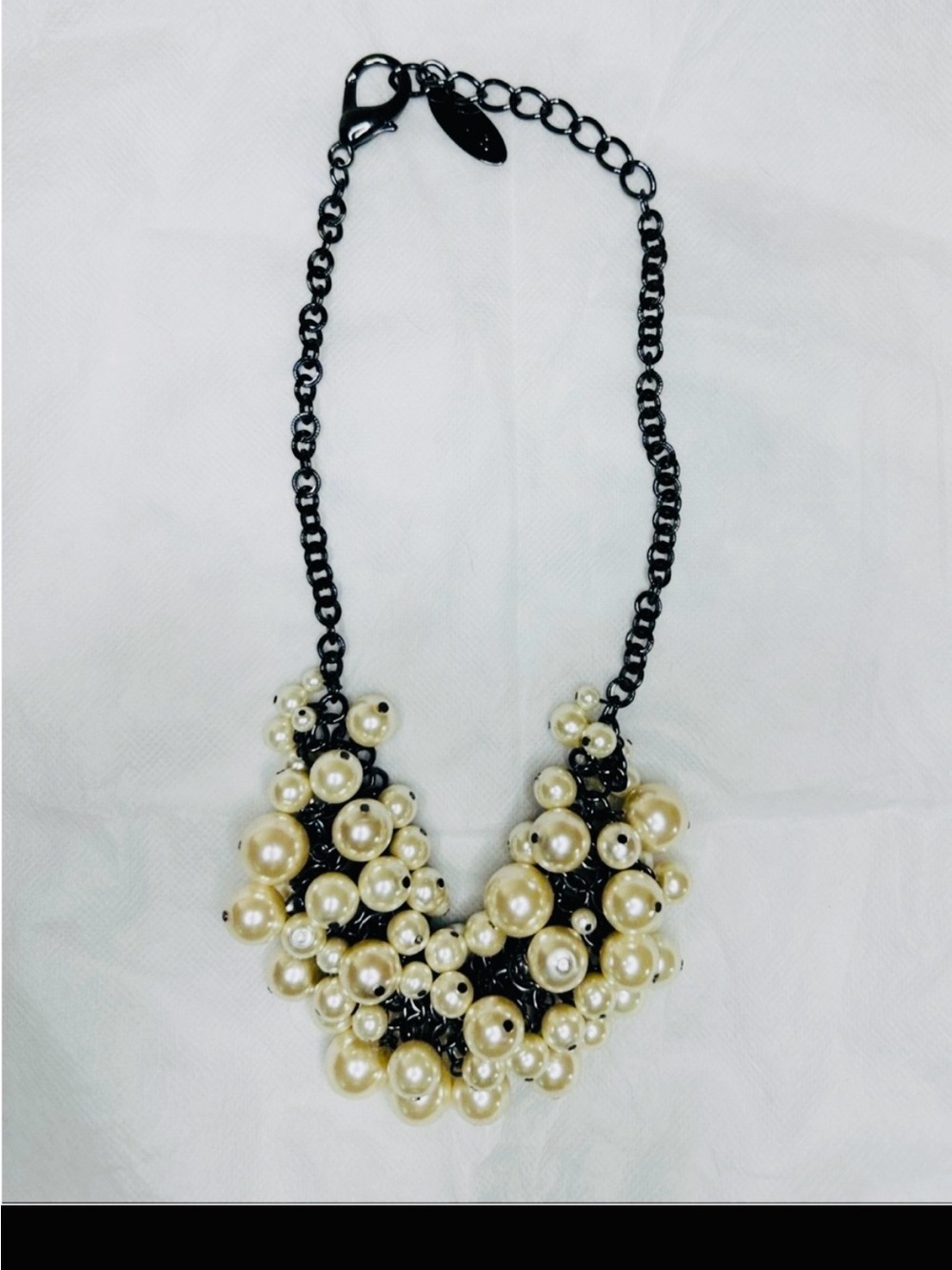 22” Chico’s White Pearl Cluster Necklace on Plated Black Chain - Picture 2 of 6